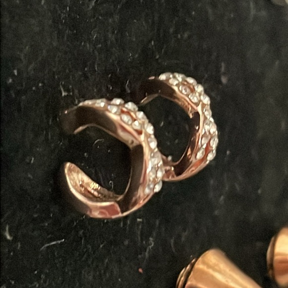 1” rose gold tone infinity stud earrings with 18 prong set crystals - Picture 11 of 16